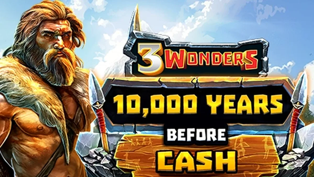 Interface de jogo do slot 10,000 Years Before Cash com temática ancestral